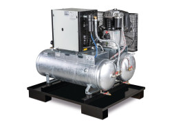 Stationärer Kolbenkompressor mit 2x 100 Liter-Druckluftbehältern und Kältetrockner AIRPROFI DUO 853/2x100/10 K