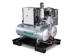 Stationärer Kolbenkompressor mit 2x 100 Liter-Druckluftbehältern, Kältetrockner, Feinfilter, Kondensatableiter- und aufbereiter AIRPROFI DUO 853/2x100/10 KK